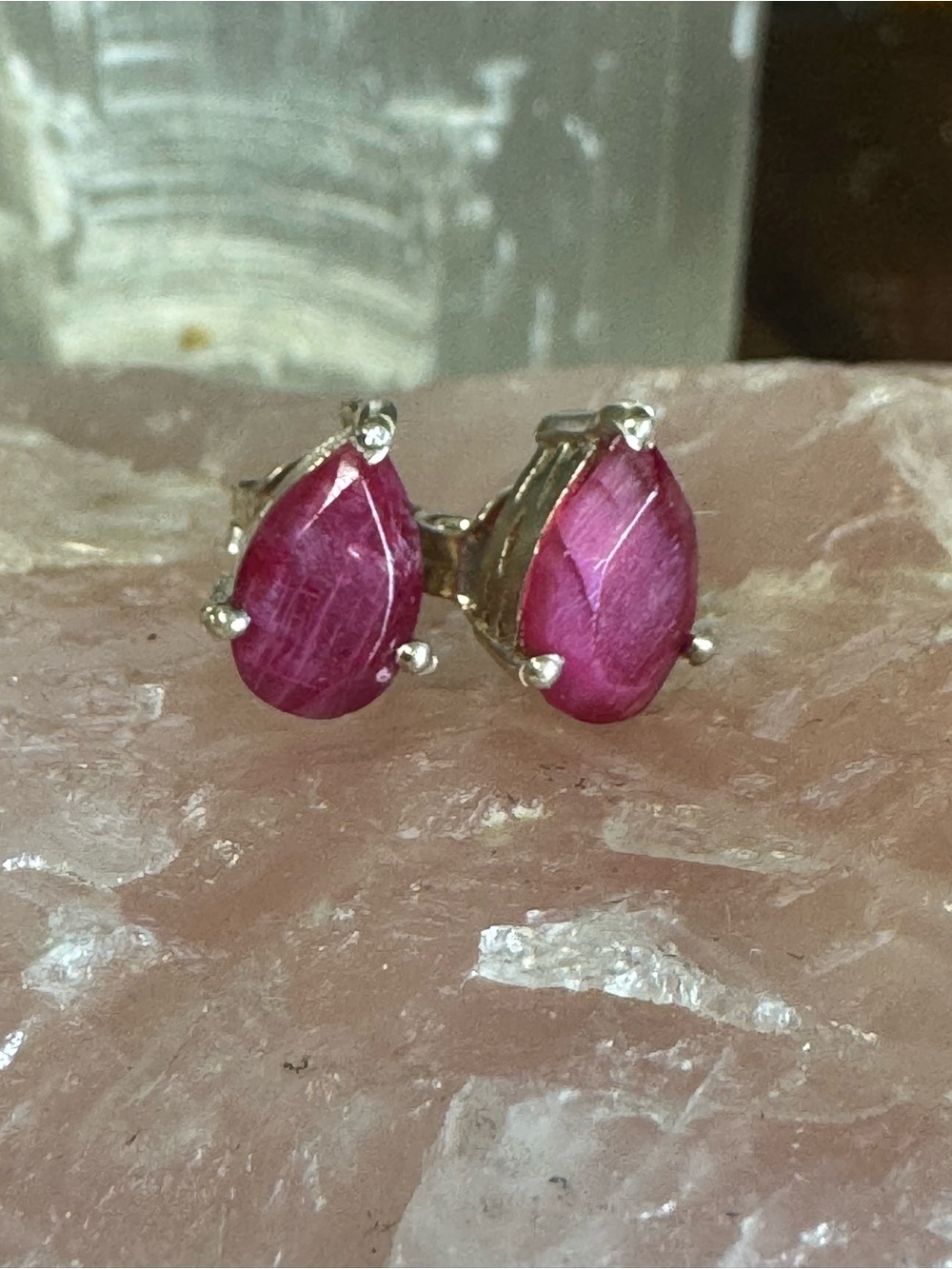 Natural Ruby Faceted Teardrop Sterling Silver Stud Earrings